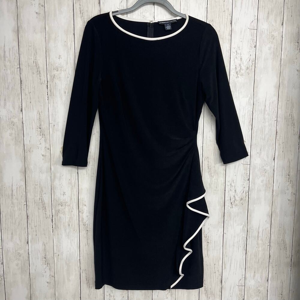American Living Black White Midi Dress Size 10 Stretch Cocktail Career Party